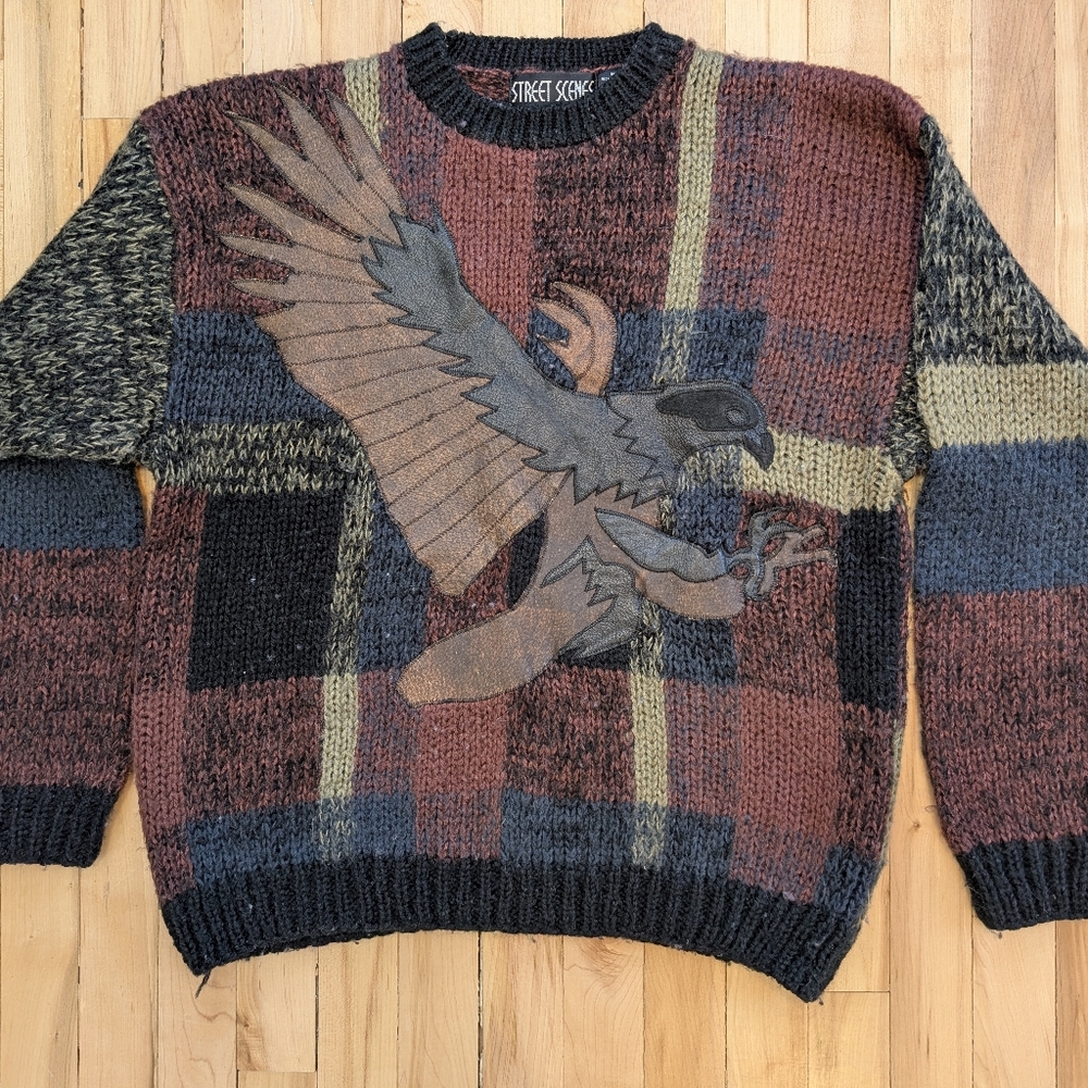 Men's Patchwork Eagle Crewneck Sweater - Multicolor